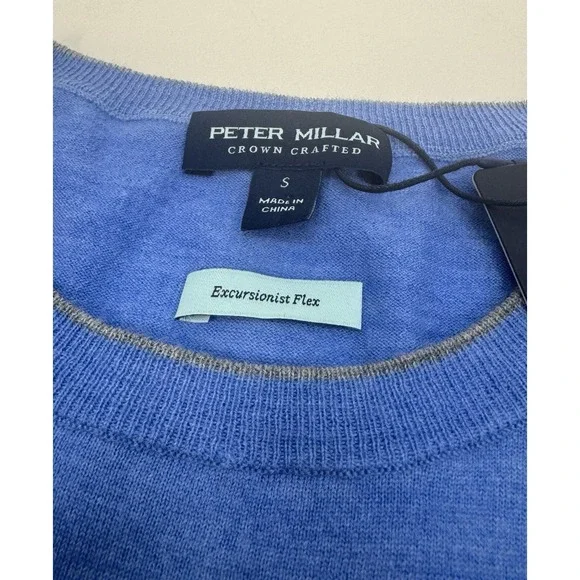 NWT Peter Millar Excursionist Flex Crewneck‎ Sweater MRNA Marina Blue SMALL $298
